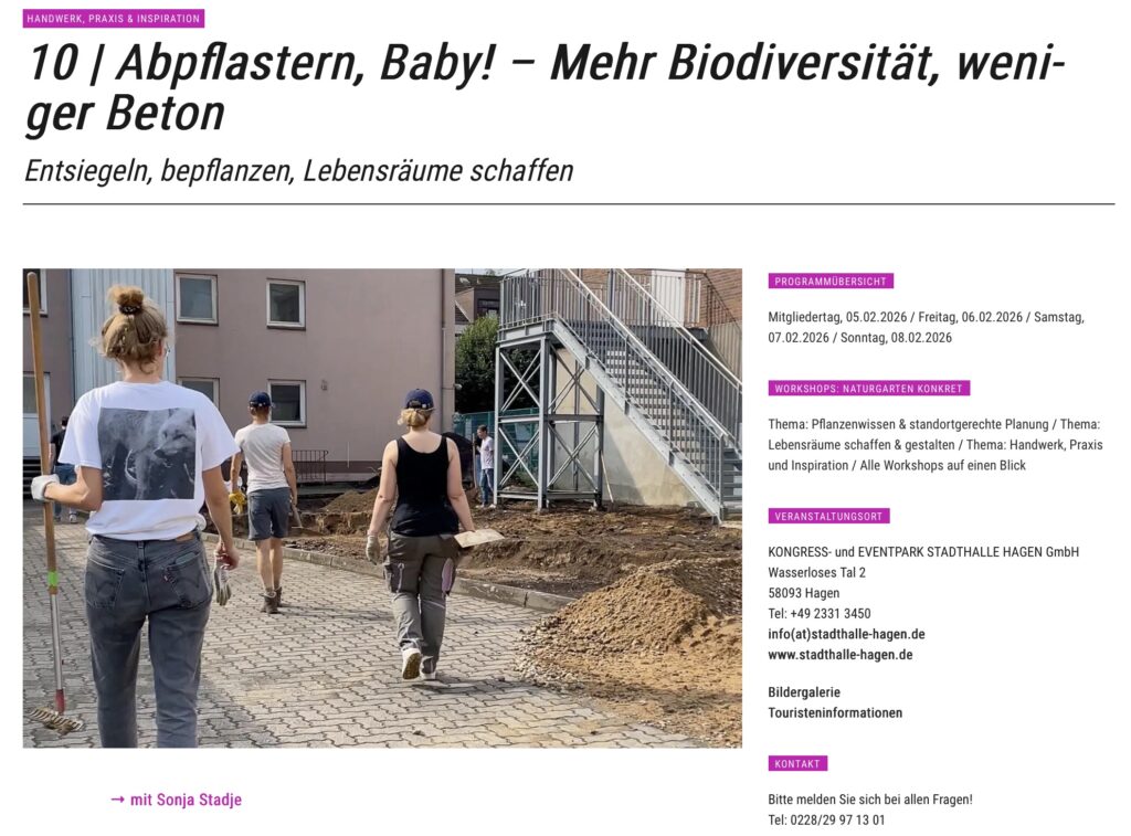 Screenshot zu meinem Workshop auf der Seite der Naturgartentage 2026