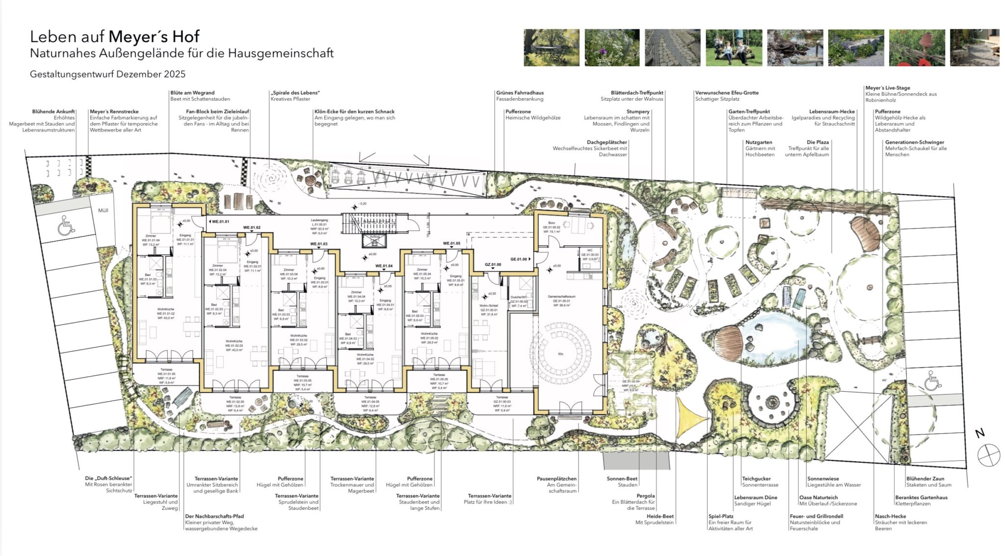 Planzeichnung eines Gartenentwurfes für eine Wohngenossenschaft